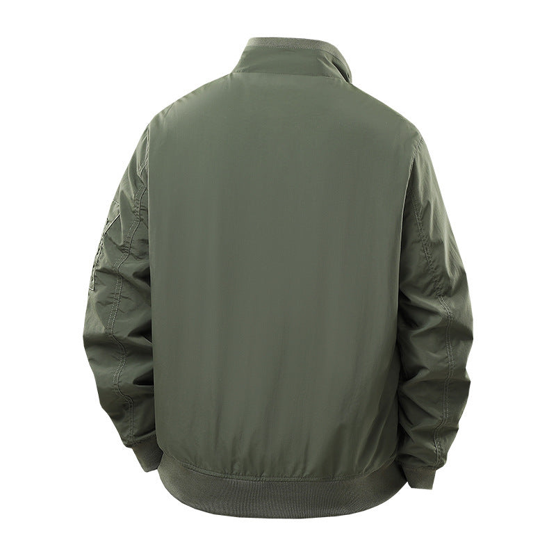 Men's Wind and Water Resistant Urban Bomber Jacket with Stand Collar and Multiple Pockets Fashion Glam