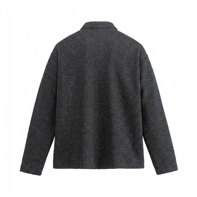 Unisex Boxy Polo Sweater made of wool blend with Henley button placket and straight hem Fashion Glam