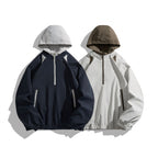 Unisex Oversize Half-zip Hoodie with Contrast Hood, Zipper Pockets and Elastic Hem Fashion Glam