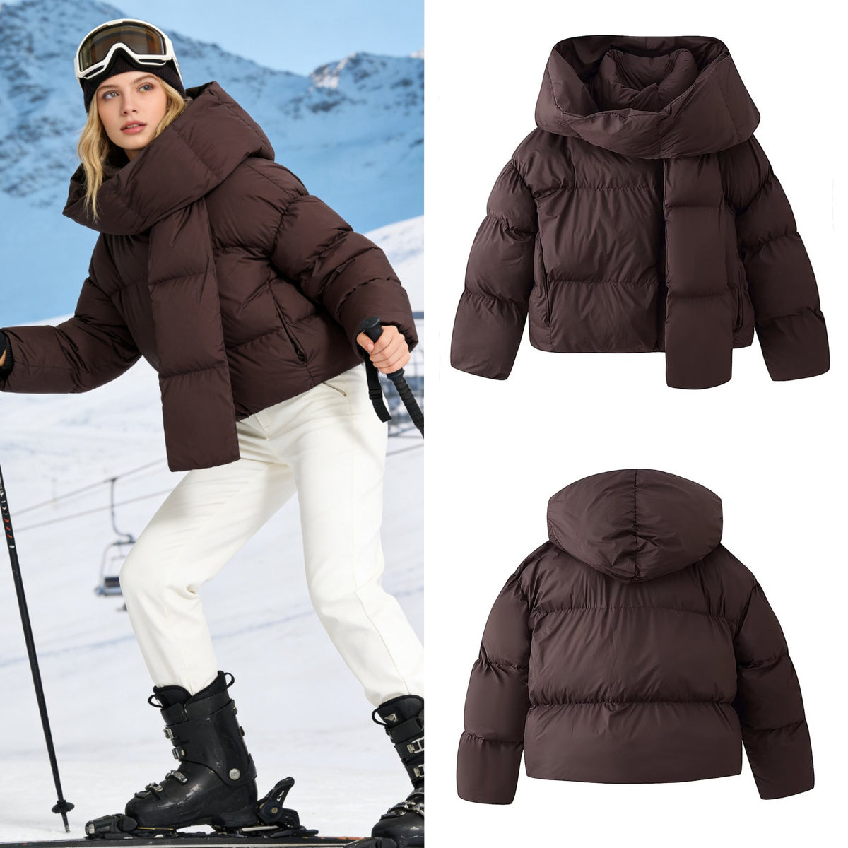 Ladies Short-Cut Padded Jacket with Voluminous Shawl Collar and Padding Fashion Glam