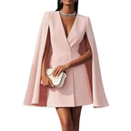 Ladies Cape Blazer Dress with Double Breasted and Flared Skirt Fashion Glam
