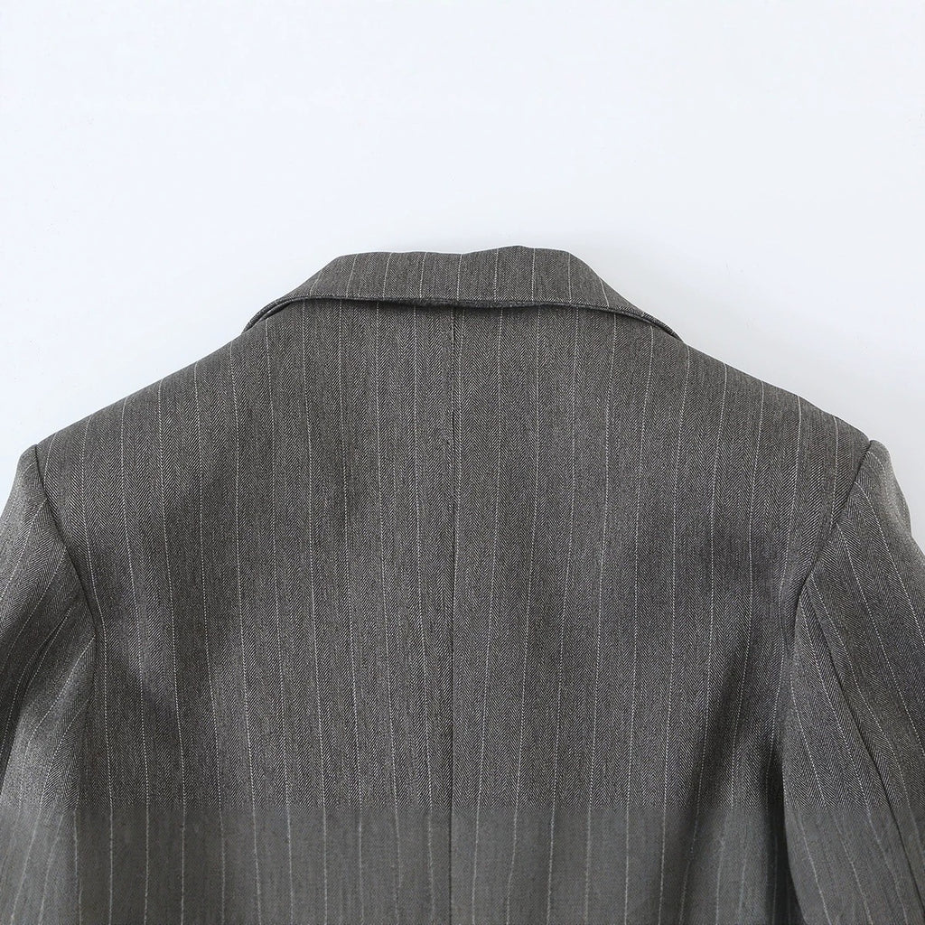 Women's Short Cut Pinstripe Blazer with Side Cut-Outs and Lacing Detail Fashion Glam