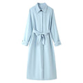 Ladies longer tailored trench coat with tie belt and shirt collar Fashion Glam