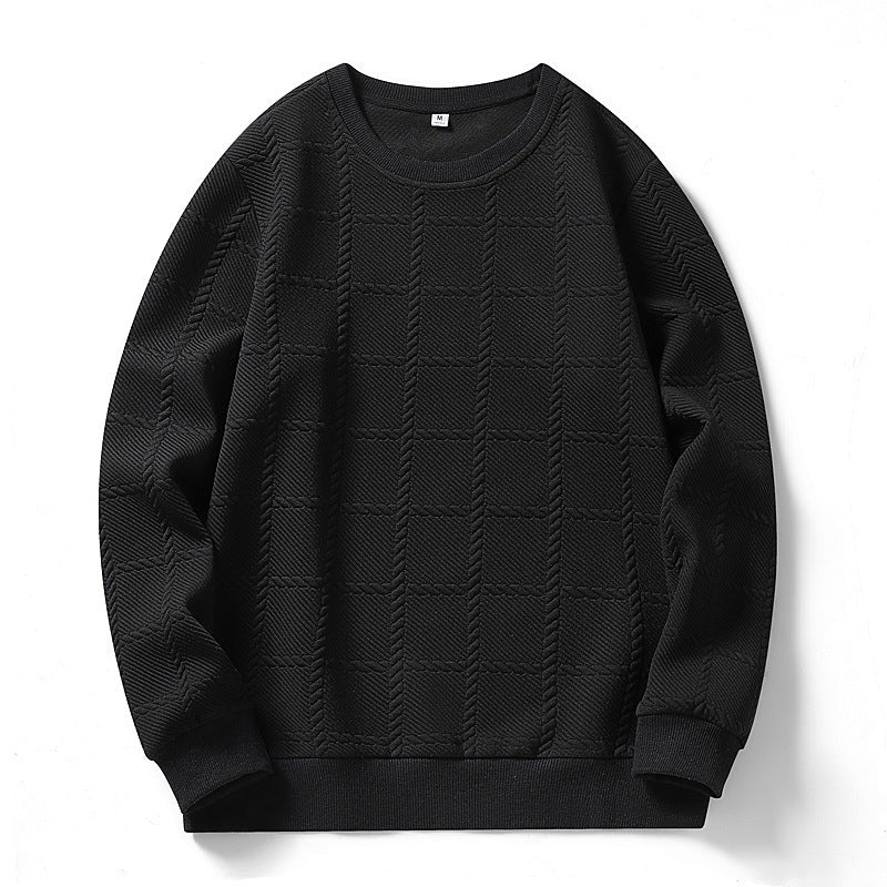 Men's finely structured round neck knitted pullover with check pattern and casual cut Fashion Glam