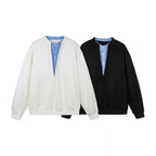 Women's oversized sweatshirt with integrated shirt collar insert and deep V-neck Fashion Glam