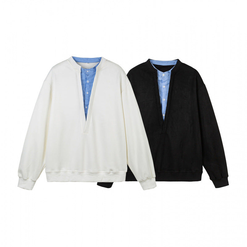 Women's oversized sweatshirt with integrated shirt collar insert and deep V-neck Fashion Glam