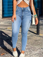 Women High-waisted shaping Skinny Jeans with Cargo Pockets Fashion Glam