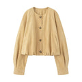 Women's short jacket in velour look with round neckline, balloon sleeves, and elastic hem Fashion Glam
