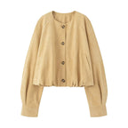 Women's short jacket in velour look with round neckline, balloon sleeves, and elastic hem Fashion Glam
