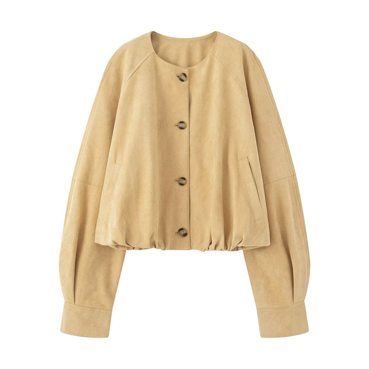 Women's short jacket in velour look with round neckline, balloon sleeves, and elastic hem Fashion Glam