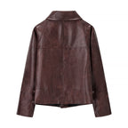 Women's short jacket made of faux leather in a boxy cut with snap button closure Fashion Glam
