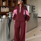 Women's Cropped Training Jacket and High-Cut Wide-Leg Jogging Pants Set Fashion Glam