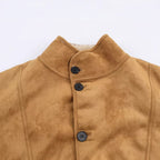 Women's Short Lambskin Imitation Jacket in Boxy Cut with Stand-Up Collar and Large Outer Pockets Fashion Glam