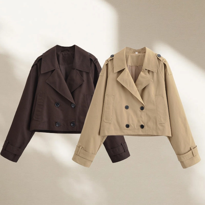 Women's Short Double-Breasted Trench Jacket in Cropped Workwear Look Fashion Glam