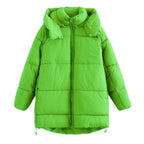 Women's Longer Quilted Down-Effect Coat with High Collar, Hood and Drawstring Fashion Glam
