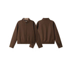 Unisex Short Cut Blouson Jacket with Stand-Up Collar, Elastic Hem and Checked Collar Lining Fashion Glam