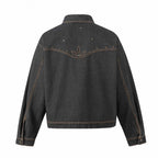 Unisex Oversize Denim Jacket in Boxy Cut with Western Embroidery and Flap Pockets Fashion Glam