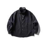 Unisex Wide Crinkle Shirt with High Standing Collar and Concealed Button Placket Fashion Glam