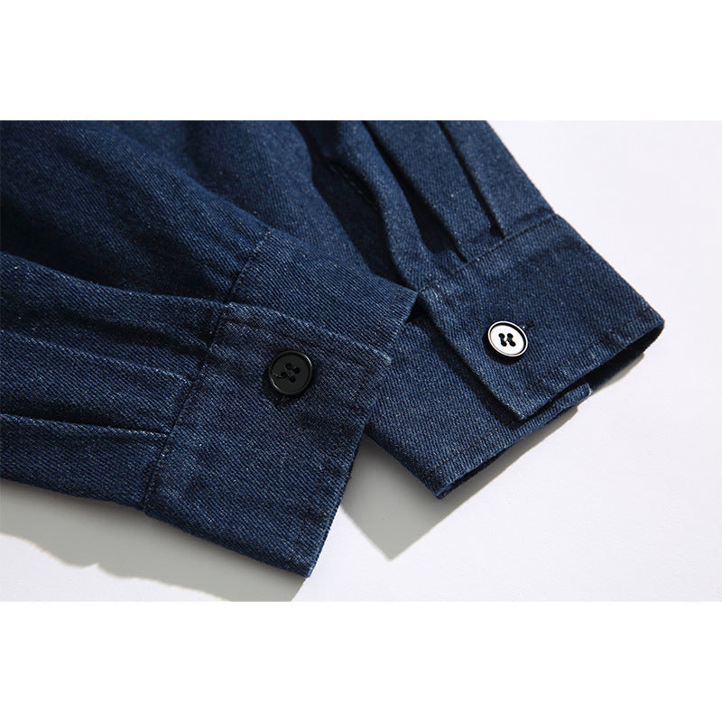 Unisex Boxy Jeans Overshirt Jacket with Attached Hood and Multifunction Pockets Fashion Glam