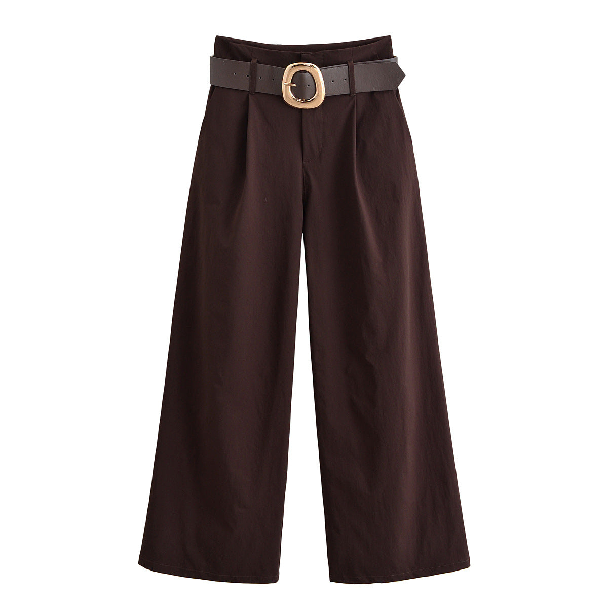 Women's high-waisted culotte pants with wide leg, pleats and statement belt Fashion Glam