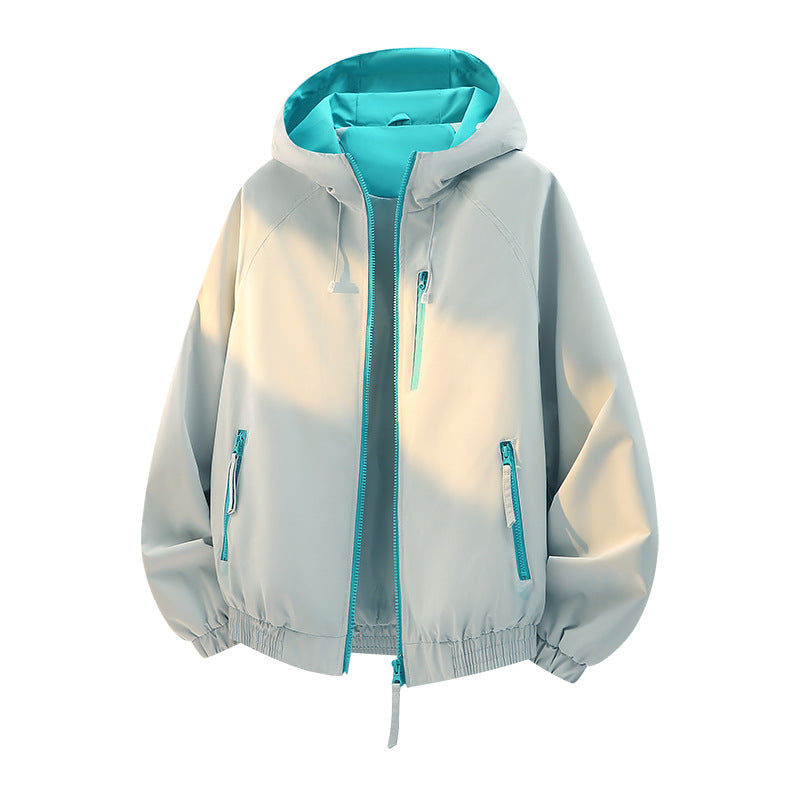 Women's lightweight hooded shell jacket in urban look with contrasting lining, zippered pockets, and elastic hem Fashion Glam