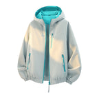 Women's lightweight hooded shell jacket in urban look with contrasting lining, zippered pockets, and elastic hem Fashion Glam