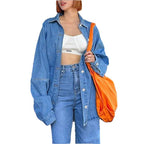 Women Oversized Denim Shirt Jacket with Extended Cut and Boxy Fit Fashion Glam