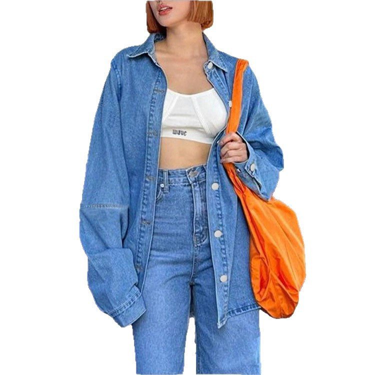 Women Oversized Denim Shirt Jacket with Extended Cut and Boxy Fit Fashion Glam