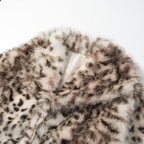Women Padded Faux Fur Coat with Leopard Print, Oversized Silhouette and Stand-Up Collar Fashion Glam