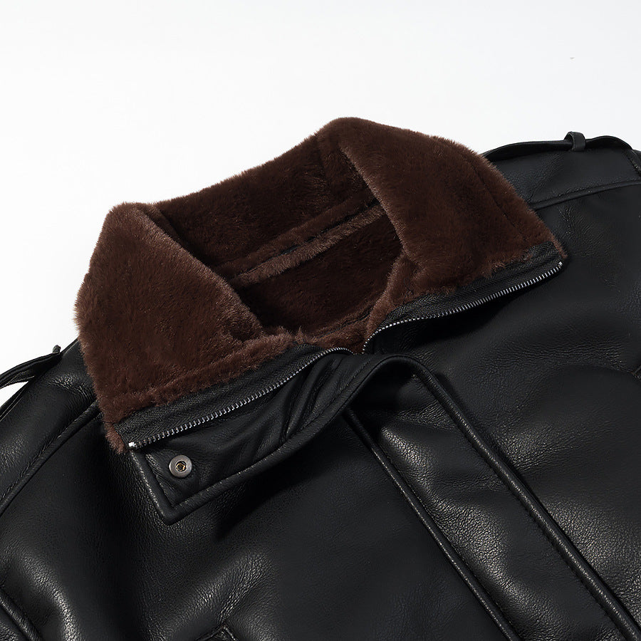 Women short-cut pilot jacket made of leather look with soft fur collar Fashion Glam