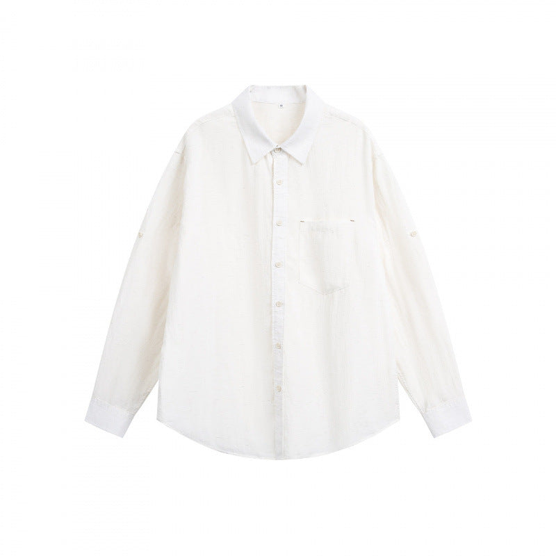 Unisex Oversize Light Linen Blend Shirt with Chest Pocket, Notched Collar and Sleeve Cuff Fashion Glam