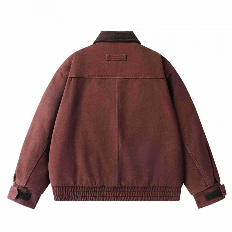Men's Oversized Canvas Blouson with Cord Collar, Concealed Front Placket and Gathered Hem Fashion Glam
