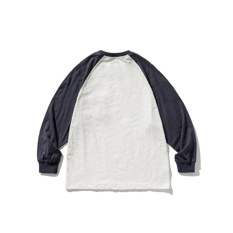 Unisex Casual Raglan Long Sleeve with Contrast Sleeves and Patch Pocket Fashion Glam
