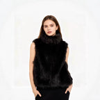 Women's Sleeveless Teddy Plush Vest with High Stand-Up Collar and Dense Long Pile Fashion Glam
