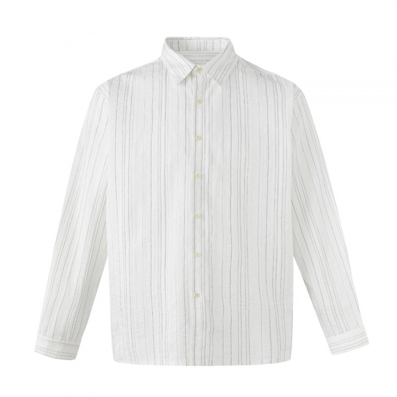 Men's Lightweight Linen Blend Shirt with Fine Stripes and Kent Collar Fashion Glam