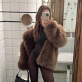 Ladies Short Boxy Faux-Fur Cardigan with Dense High Pile and Open Front Fashion Glam