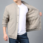 Men's Structured Bomber Jacket with Waffle Knit, Lightly Lined and Snap Placket Fashion Glam