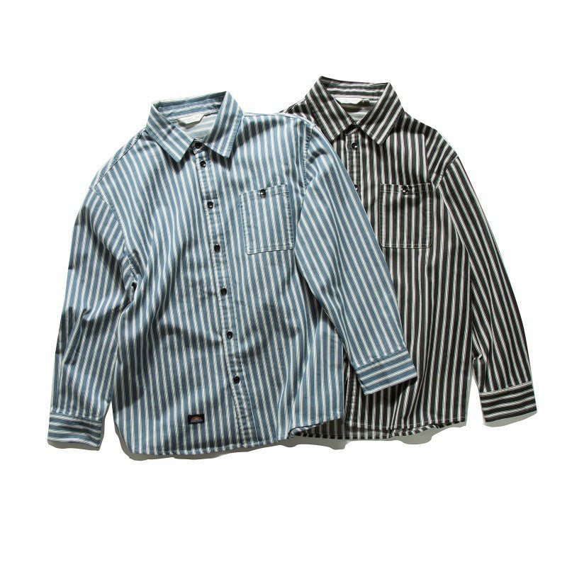 Unisex Oversized Shirt Jacket with Vertical Stripes, Boxy Cut and Chest Pocket Fashion Glam