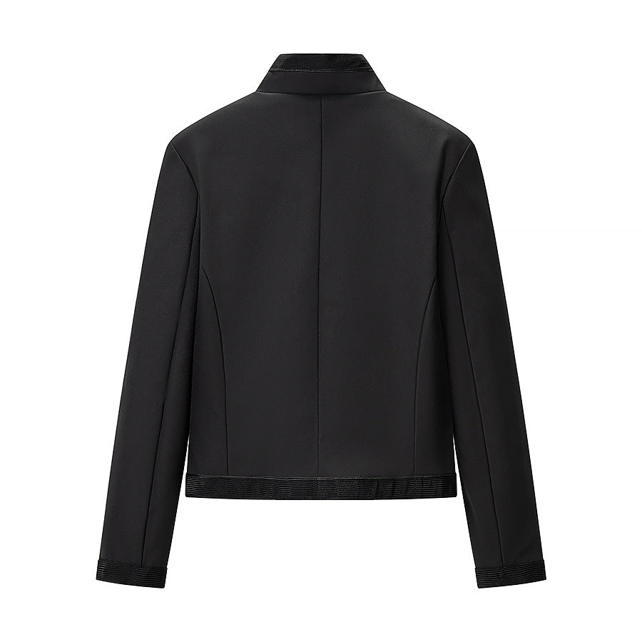 Ladies short blazer in marshal style with stand-up collar and decorative braid trim Fashion Glam