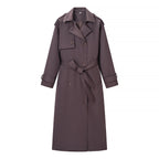 Women Longer tailored trench coat with double button placket, epaulettes and tie belt Fashion Glam