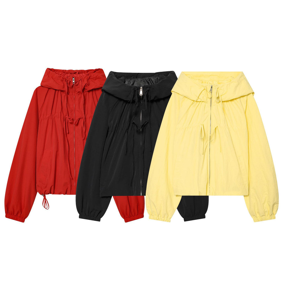 Women's lightweight cropped hoodie jacket with drawstring and zipper Fashion Glam