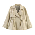 Women's short trench-style jacket with drawstring waist and check lining Fashion Glam