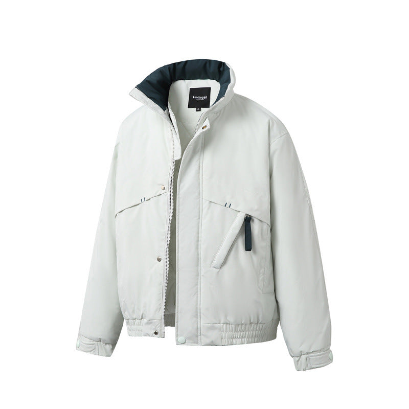 Unisex Boxy Padded Short Jacket with Asymmetric Pockets and High Stand-up Collar Fashion Glam