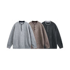 Unisex Chunky Knit Henley Sweater with Half Button Placket and Ribbed Neckline Fashion Glam