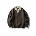 Men's pullover with polo half-button placket, oversized ribbed knit and V-neck detail Fashion Glam