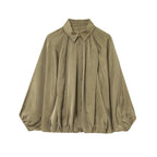 Women's wide pleated cape blouse with standing collar and concealed zipper Fashion Glam