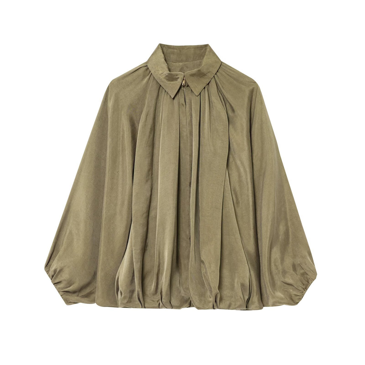 Women's wide pleated cape blouse with standing collar and concealed zipper Fashion Glam