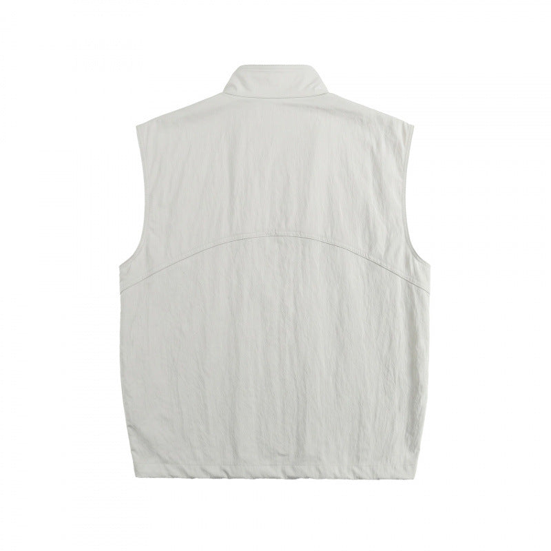 Unisex Boxy Padded Sleeveless Vest with High Stand-Up Collar, Hidden Snap Button Placket and Flap Pockets Fashion Glam