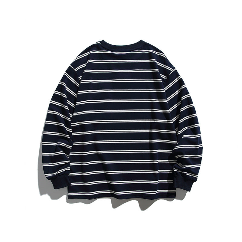 Unisex Oversize Long Sleeve with maritime stripe pattern and functional zippered chest pocket Fashion Glam