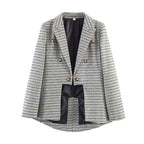 Women's double-breasted glencheck blazer with extended back and tailored silhouette Fashion Glam